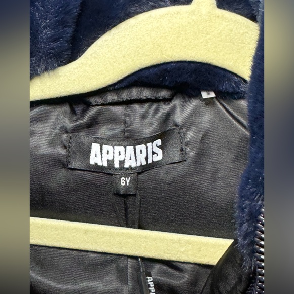 NWT Apparis Girls Billie Faux Fur Jacket Stand Collar Navy Blue - Picture 5 of 9